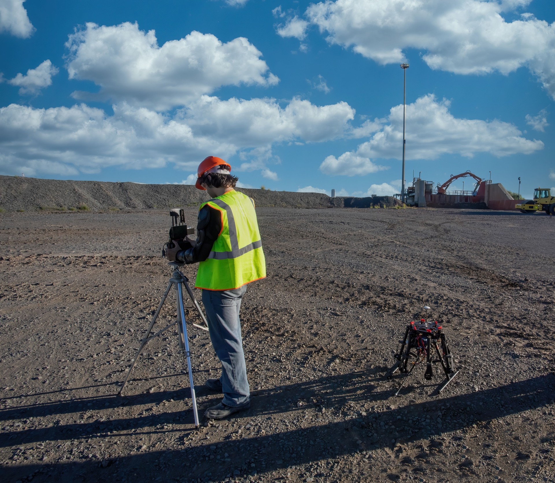 Industrial drone pilot operating a drone