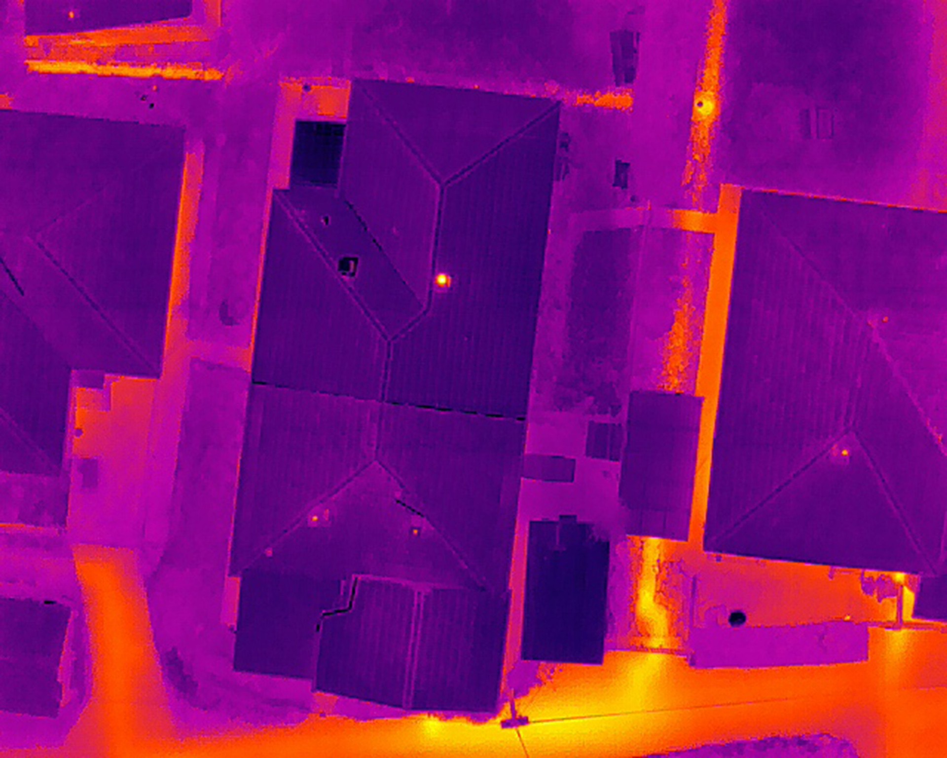 Thermal image of buildings rooftop in the city
